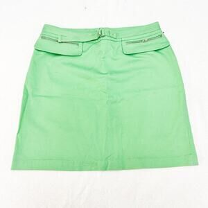 Tahari Green Mini Skirt Pencil Straight Silver Zippered Accents Size 6